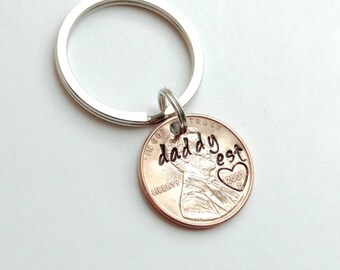 Daddy Hand Stamped Penny Keychain with est and hand stamped heart, personalized keychain, new baby, new dad, Father's Day gift for him