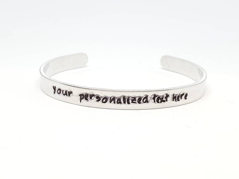 14 Wide Personalized Hand Stamped Bracelet Aluminum Skinny Cuff Bangle Stamped Cuff Personalized Custom Mother/'s Day Valentine/'s