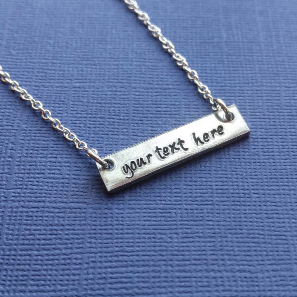 Custom hand stamped aluminum bar necklace, hand stamped necklace bar necklace custom text necklace personalized bar necklace Mother's day