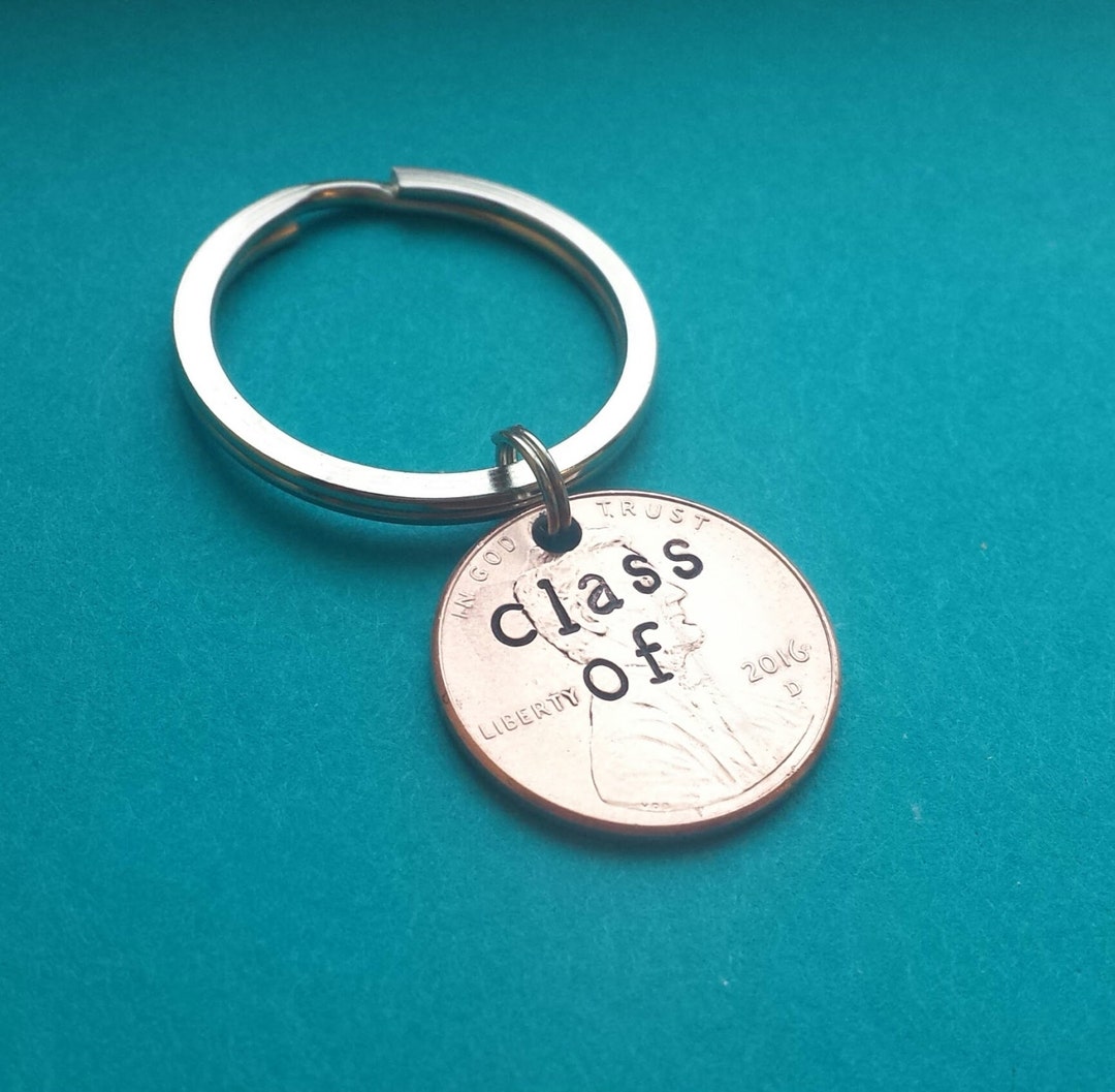 Class of Hand Stamped Penny Keychain, Graduation, Stamped Keychain