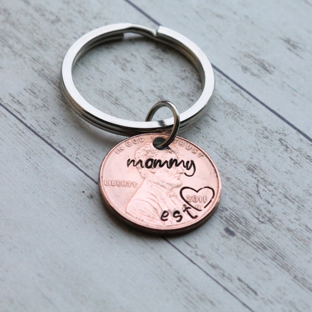 Personalized Hand Stamped Penny Keychain Mommy Hand Stamped Etsy