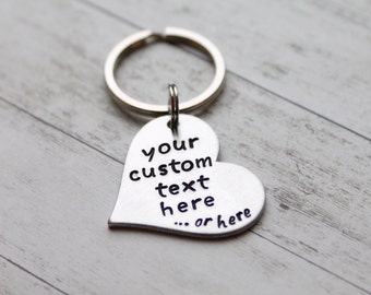 Heart personalized hand stamped keychain, hand stamped keychain, personalized keychain, custom text keychain, Father's day gift for him