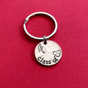 Class of 2024 Hand Stamped Penny Keychain, stamped grad cap, Graduation, Graduation Keychain, College Graduation High School Graduation 2024 image 1