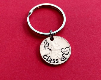Class of 2023 Hand Stamped Penny Keychain, stamped grad cap, Graduation, Graduation Keychain, College Graduation High School Graduation 2023