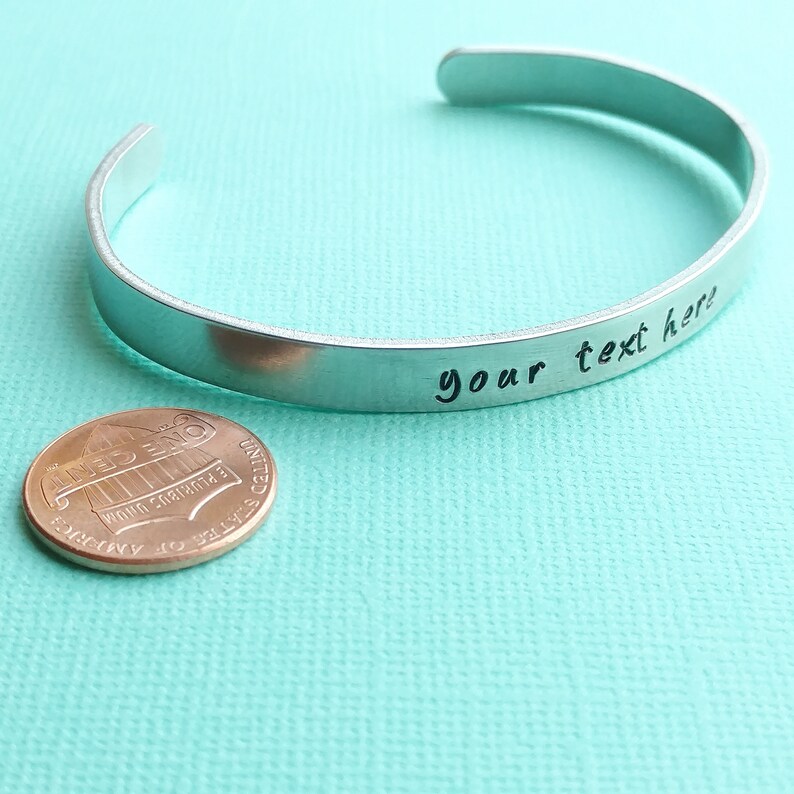 14 Wide Personalized Hand Stamped Bracelet Aluminum Skinny Cuff Bangle Stamped Cuff Personalized Custom Mother/'s Day Valentine/'s
