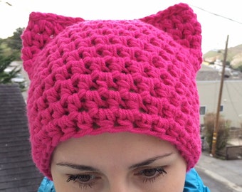 cat Hat Adult Women/'s Pink Raspberry Pussy Hat women/'s March Pussyhat Kitty Beanie