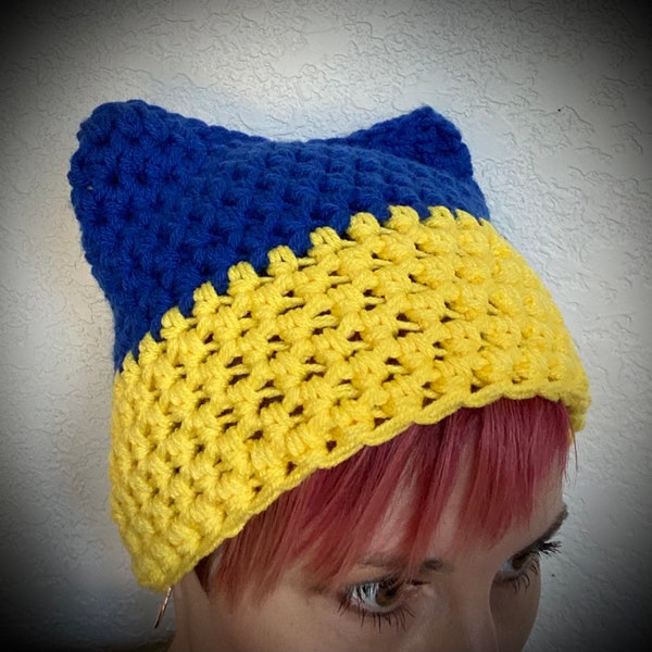 Ukraine Fundraiser-Ukrainian Pussyhat-Ukraine Beanie-Ukrainian Hat-Ukrainian flag-Blue & Yellow Beanie-Yellow and Blue Hat-Ukraine Colors