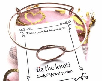 Knot Bracelet -Bridesmaid Gift Set 3 4 5 6 7 8 9 -Adjustable Tie the Knot Bangle Charms -Gold /Rose Gold /Silver -Knotted Christmas