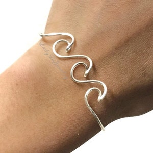 Triple Wave Bracelet -Wave Bangle -Sterling Silver /Gold /Rose Gold Wire -Ocean Wave Beach Sea Surfer /Island Jewelry  -Adjustable Christmas