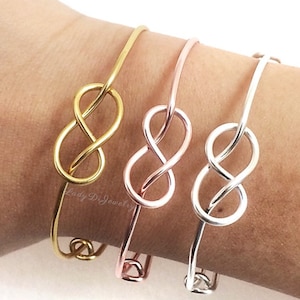 Infinity Knot Bracelet -Bridesmaid Gift Set 3 4 5 6 7 8 9 -Adjustable Tie the Knot Bangle Charms -Gold /Rose Gold /Silver -Wedding Christmas