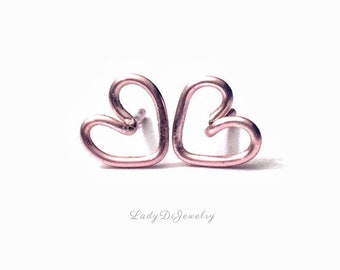 Heart Earrings -Day Heart Studs -14K Gold/ Rose Gold-Fill /Sterling Silver -Bridesmaid Gift -Small Pink Stud Love Earring Christmas