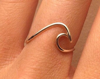 Wave Ring -Sterling Silver /14K Gold /Rose Gold-Filled /Turquoise Blue Wire -Ocean Beach Sea Surfer Island Jewelry -ADJUSTABLE -Graduation
