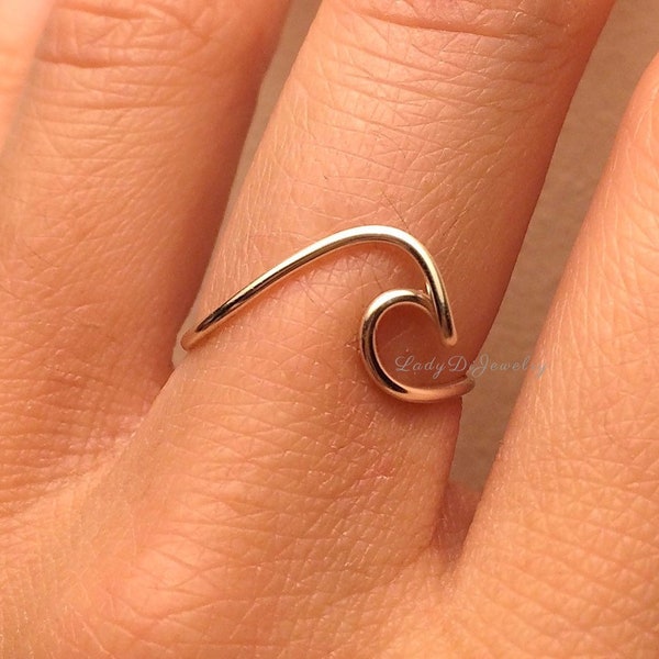 Welle Ring -Sterling Silber /14K Gold /Rose Gold-gefüllt /Türkis Blauer Draht -Ozean Strand Meer Surfer Insel Schmuck einfach -verstellbar