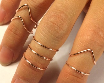 7 Midi Rings -14K Gold /Rose Gold-Filled /Sterling Silver -Set of 7 Above Knuckle Rings -Thin Chevron "V" Simple Stacking -Adjustable