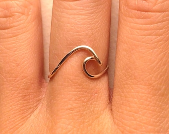 Sterling Silver Wave Ring -14K Gold/ Rose Gold-Filled /Turquoise Blue Wire -Ocean Wave Sea Tide Beach Surfer Island  -Adjustable Christmas