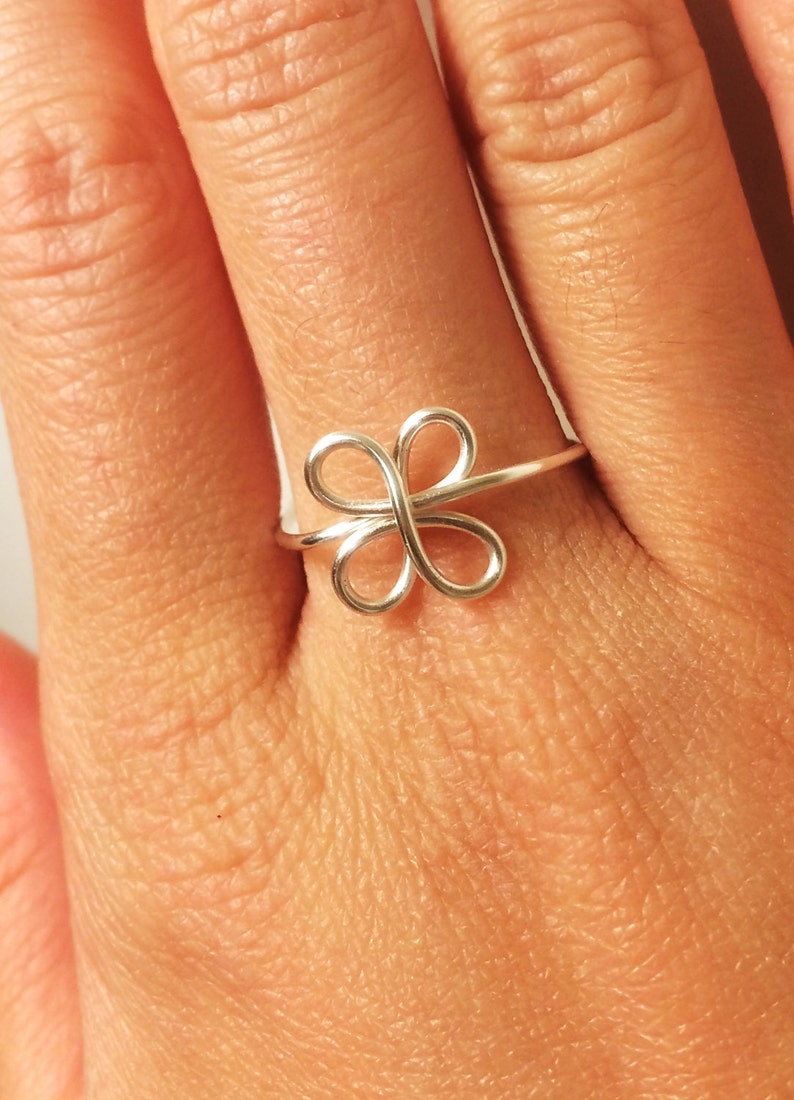 Clover Ring Luck of the Irish Four Leaf Clover Ring St Patricks Day ADJUSTABLE 14K Gold Rose Gold-Filled Sterling Silver Graduation