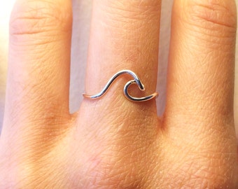 Silver Wave Ring -Sterling /14K Gold /Rose Gold-Filled/Turquoise Blue Wire -Ocean Beach Sea Tide Surfer Island  -Adjustable Mini Christmas