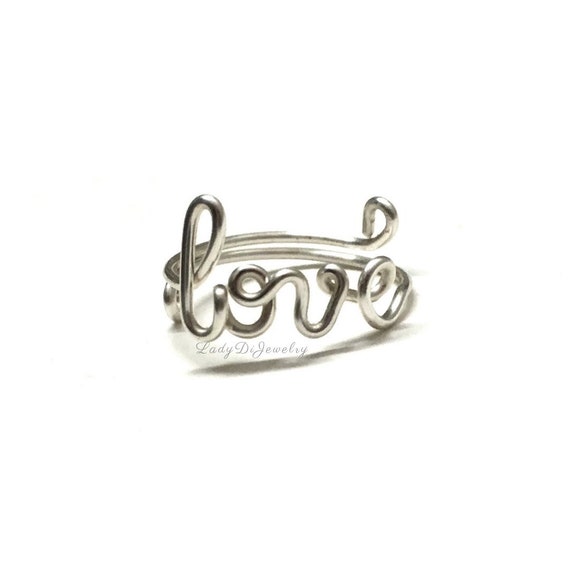 Sterling Silver Love Ring Script Cursive Writing Sterling Silver Love Ring Script Cursive Writing