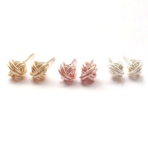 Knot Earrings -Bridesmaid Gift Set 3 4 5 6 7 -Tie the Knot Stud Earring -14K Gold/ Rose Gold-Fill /Sterling Silver -Knotted Christmas
