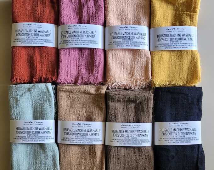 100% Cotton Cloth Napkins - Reusable & Machine Washable - Sustainable Living - Home Goods - Pack of 4 - 16" x 16"