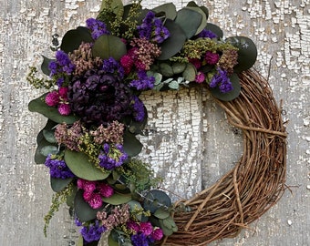 Preserved Eucalyptus  Wreath, Artichoke Wreath, Purple Wreath, Eucalyptus Wreath, Dried Flower Wreath, Wreath,