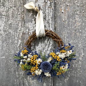 Blue German Statice Dried Flower Wreath: Farmhouse Style Decor