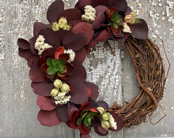 Preserved Eucalyptus Wreath, Eucalyptus Wreath, Small Eucalyptus Wreath, Dried Flower Wreath,  Burgundy Dried Flower Wreath,