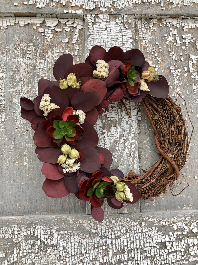 Preserved Eucalyptus Wreath, Eucalyptus Wreath, Small Eucalyptus Wreath, Dried Flower Wreath, Burgundy Dried Flower Wreath, image 1