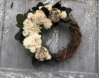 Preserved Eucalyptus Wreath, Dried Flower Wreath, Eucalyptus Wreath, Green Dried Flower Wreath, Sola Flower Wreath, Dried Wreath