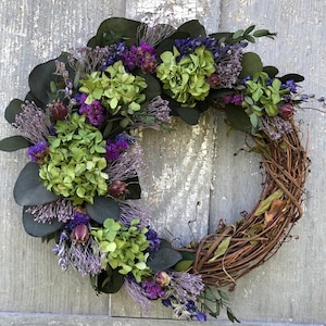 Preserved Eucalyptus Wreath, Dried Flower Wreath, Purple Dried Flower Wreath, Green Dried Wreath,Dried Wreath, Eucalyptus Wreath