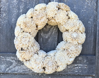 Sola Flower Wreath, Cream Sola Wreath,  Dried Flower Wreath, Natural Sola Flower Wreath, Dried Wreath