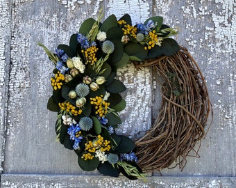 Preserved Eucalyptus Wreath, Dried Flower Wreath, Blue Dried Flower Wreath, All Natural Wreath,Dried Wreath, Eucalyptus Wreath