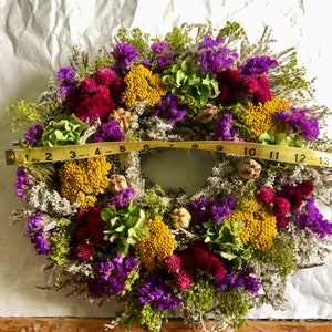 Dried Flower Wreath, Purple Wreath, Gold Flower Wreath, German Statice Wreath Farmhouse Wreath, All Natural Wreath, Made in New York image 2