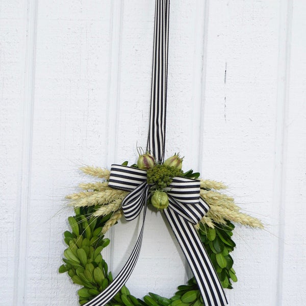 Preserved Small Wreath, Boxwood Wreath, Boxwood Wreath with Wheat, Small Boxwood Wreath, Dried Boxwood Wreath