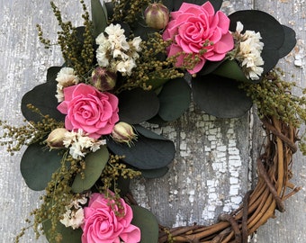 Dried Flower  Wreath, Eucalyptus Wreath, Small Wreath, Sweet Annie Wreath, Sola Flower Wreath, Preserved Eucalyptus Wreath