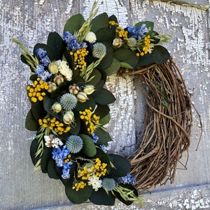 Couronne deucalyptus préservée, couronne de fleurs séchées, couronne de fleurs séchées bleues, couronne entièrement naturelle, couronne séchée, couronne deucalyptus image 3