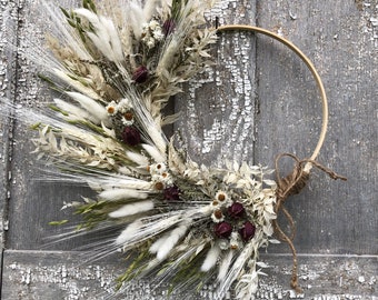 German Statice Wreath, Boho Wreath, Dried Flower Wreath on a Wooden Hoop, Dried Flower Wreath, Hoop Wreath, Dried Flower Hoop