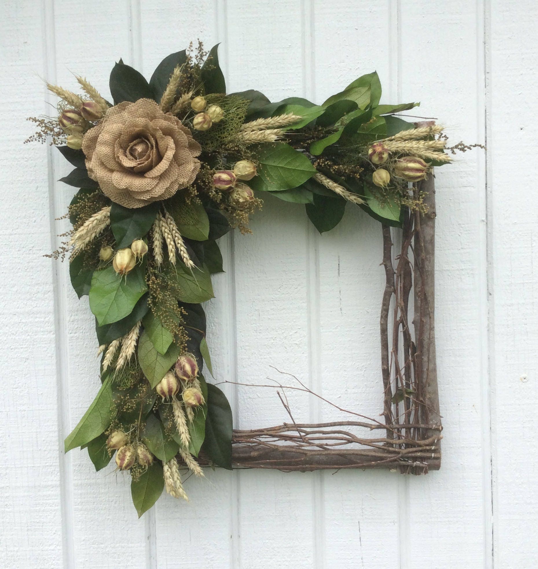 Square Wreath Square Twig Wreath Dried Flower Wreath Dried Etsy