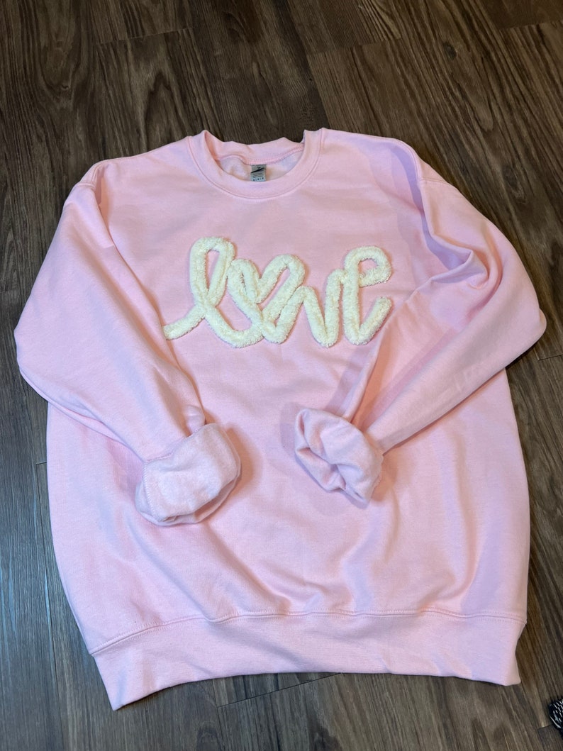 Womens Love sweatshirt, Valentine's sweatshirt, Chenille Yarn Sweatshirt, Heart sweatshirt, Womens sweatshirt, Personalized sweatshirt image 4