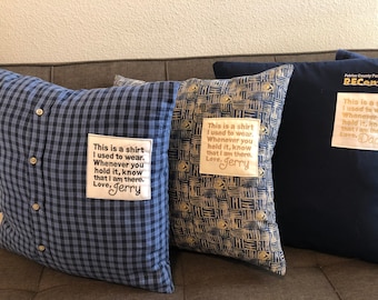 Almofada de memória personalizada: lembrança bordada feita com roupas de um ente querido