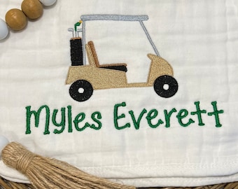Golf club burp cloth, Golf cart burp cloths, Personalized burp cloths, Monogram burp cloths, Baby shower, Newborn gift