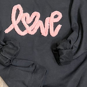 Womens Love sweatshirt, Valentine's sweatshirt, Chenille Yarn Sweatshirt, Heart sweatshirt, Womens sweatshirt, Personalized sweatshirt image 5