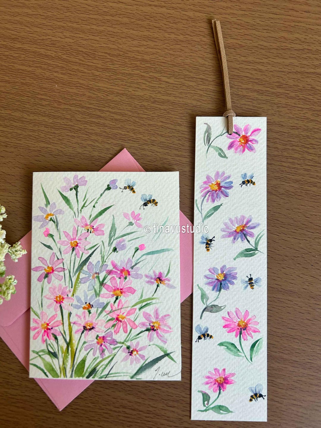 Spring Flowers Original Watercolor Card and Bookmark Set, Hand Painted ...