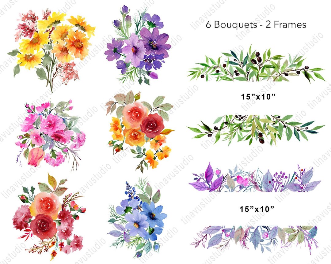 Hand Painted Flower Bouquet Clip Art, Floral Bouquet Instant Download