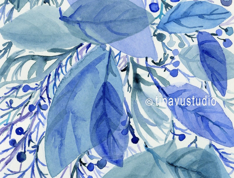 beach house decor blue leave painting abstract watercolor printable commercial use wall art printable 8x10 and 18x24 instant download