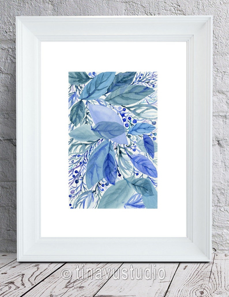 beach house decor blue leave painting abstract watercolor printable commercial use wall art printable 8x10 and 18x24 instant download