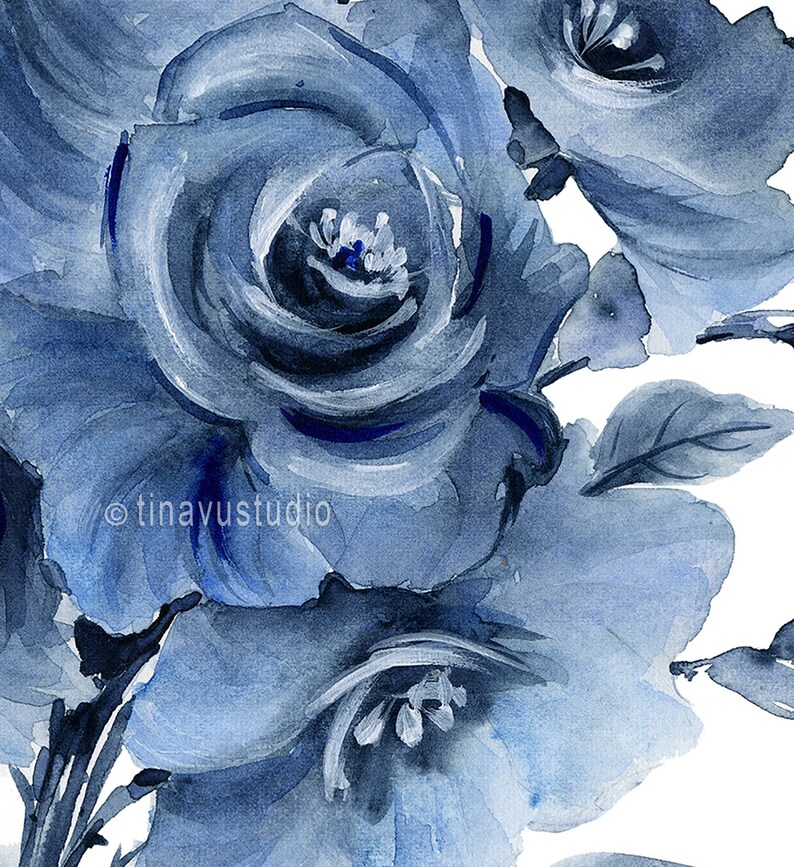 Blue rose watercolor art watercolor printable indigo rose | Etsy
