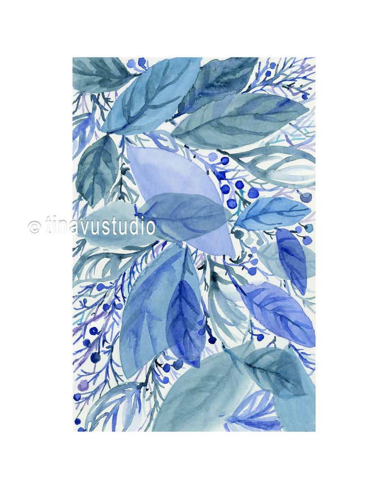 beach house decor blue leave painting abstract watercolor printable commercial use wall art printable 8x10 and 18x24 instant download
