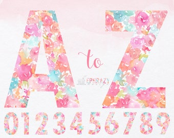 Floral,Alphabet,Numbers,Letters,Font,Wedding,Fonts,Watercolor,Clipart,Clip art