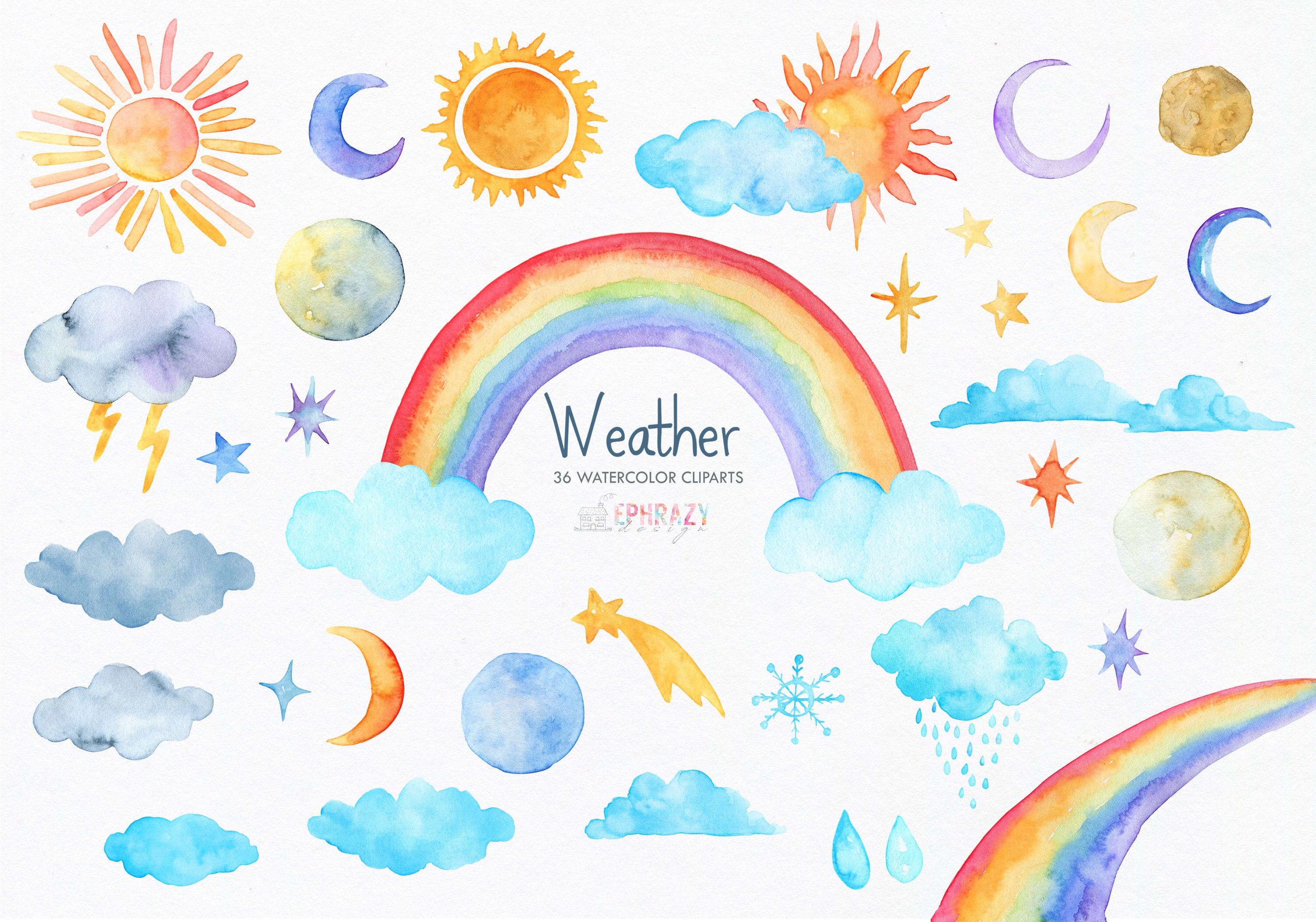 Weather clip art. Weather clipart. Weather graphics. Weather. Etsy